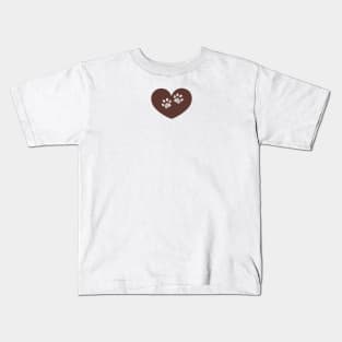 brown heart doodle paw prints symbol Kids T-Shirt